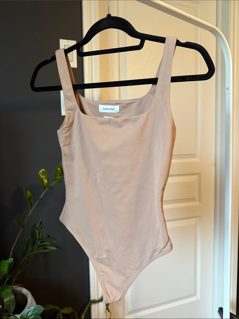Babaton Taupe Square-Neck Bodysuit